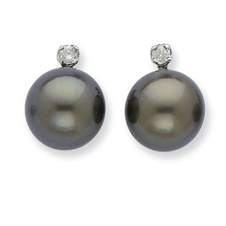 0.1 Carat 14K White Gold 10mm Salt Water Cult. Tahitian Pearl & Dia. Earrings