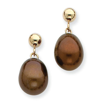 14K Gold 8-8.5mm Chocolate Freshwater Cultured Pearl Dangle Earrings