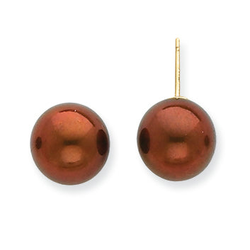 14K Gold 9-9?mm Chocolate Freshwater Cultured Pearl Stud Earrings