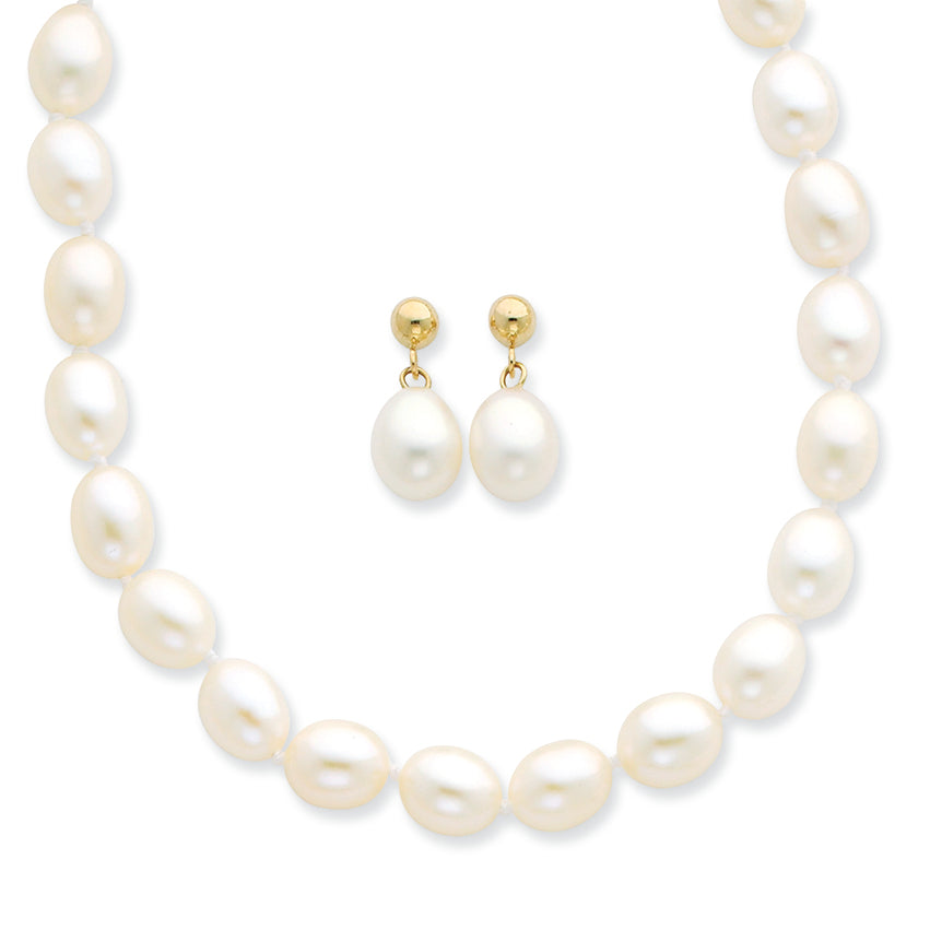 14K Gold White Potato FW Cultured Pearl 18 in. Necklace & Earrings Set