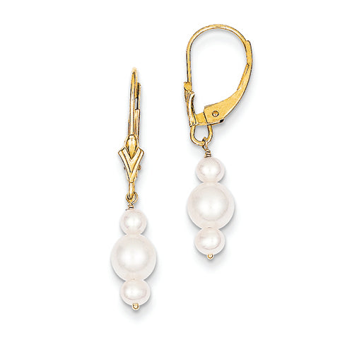 14K Gold 3-3.5mm & 5-5.5mm Triple FWC Pearl Leverback Dangle Earrings
