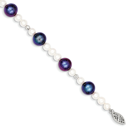 14K White Gold FWC Peacock Pearl W/ Mirror Bead Bracelet 7.5 Inches