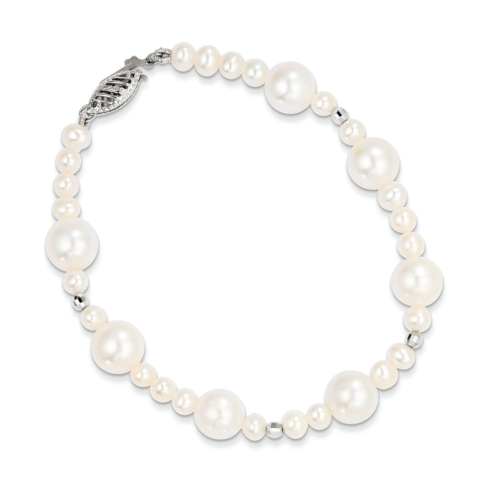 14K White Gold 8.5-9mm FWC Pearl W/Mirror Bead Bracelet 7.5 Inches