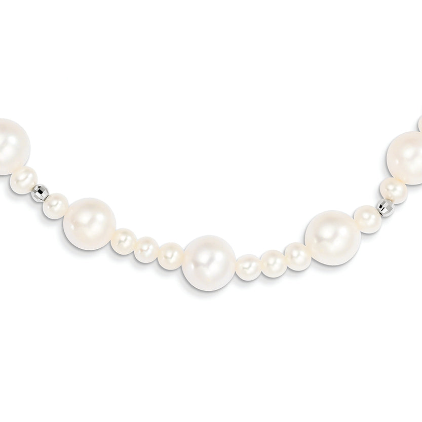 14K White Gold 8.5-9mm FWC Pearl W/Mirror Bead Necklace 18 Inches