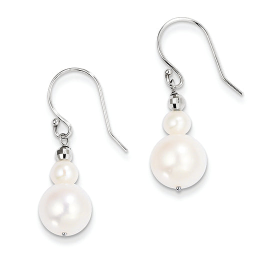 14K White Gold 9-9.5mm FW Cultured Pearl W/Mirror Bead Earrings
