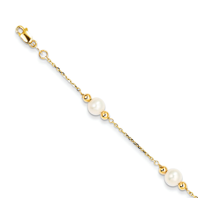 14K Gold Gold and Fresh Water Cultured Pearl/Bead Bracelet 7.5 Inches