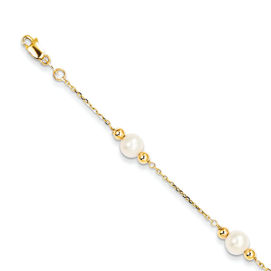 14K Gold Gold and Fresh Water Cultured Pearl/Bead Bracelet 7.5 Inches