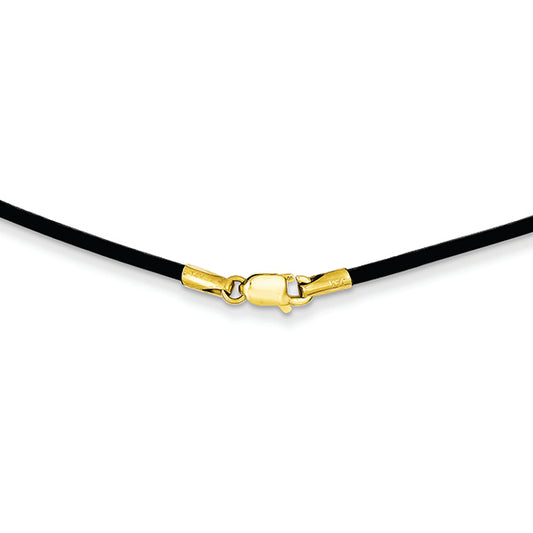 14K Gold 1.6mm 16in Black Leather Cord Necklace 16 Inches
