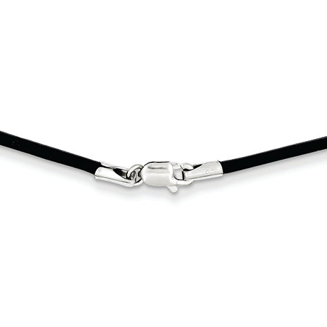 14K White Gold 1.5mm 16in Black Leather Cord Necklace 16 Inches