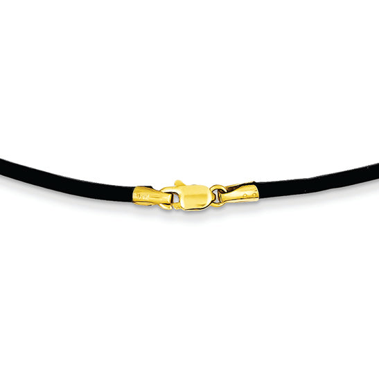 14K Gold 2mm 16in Black Leather Cord Necklace 16 Inches