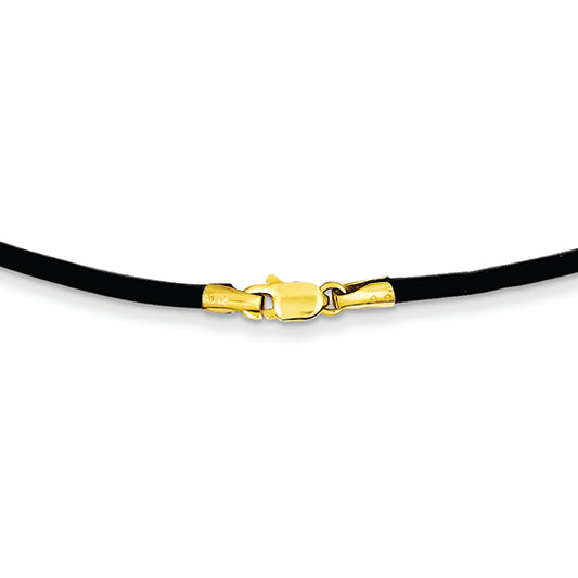 14K Gold 2mm 18in Black Leather Cord Necklace 18 Inches
