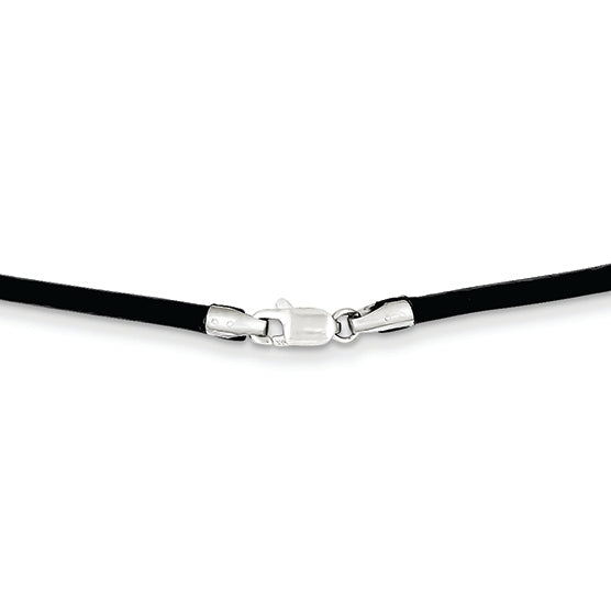 14K White Gold 2mm 16in Black Leather Cord Necklace 16 Inches
