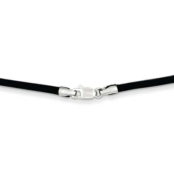 14K White Gold 2mm 16in Black Leather Cord Necklace 16 Inches