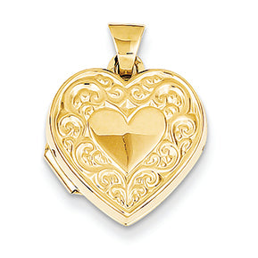 14K Gold Scroll Heart Locket