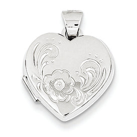 14K White Gold Heart Locket