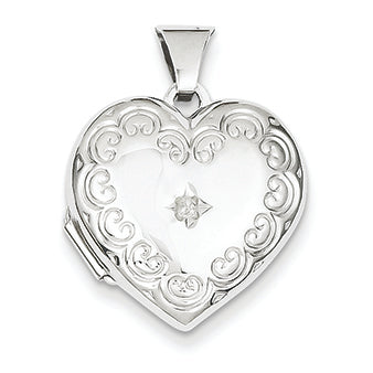 14K White Gold Diamond Heart Locket
