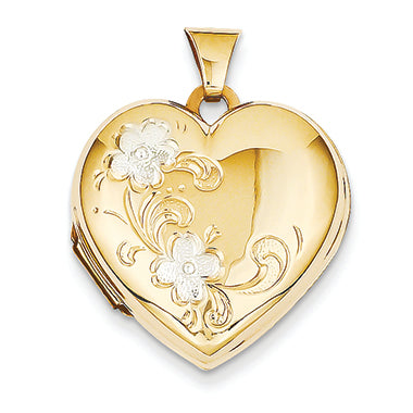14K Gold & Rhodium Floral Heart Locket