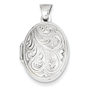 14K White Gold Domed Oval Locket