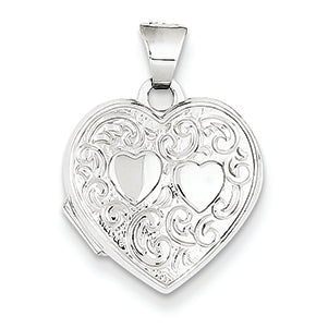 14K White Gold Heart Locket