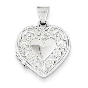 14K White Gold Heart Locket