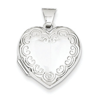 14K White Gold Domed Heart Locket