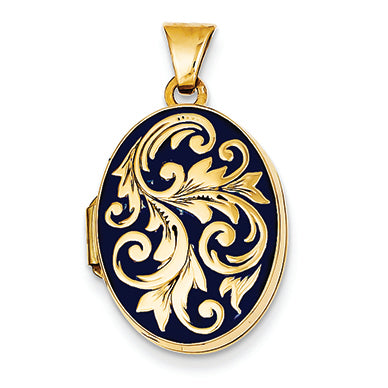 14K Gold Blue Enameled Oval Locket