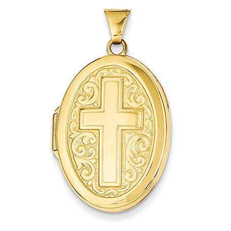 14K Gold Cross Oval Locket