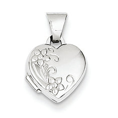 14K White Gold Polished Heart-Shaped Floral Locket