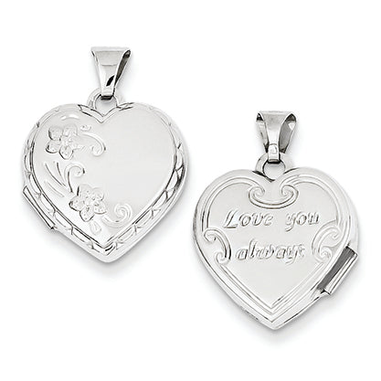 14K White Gold Polished Heart-Shaped Reversible Floral Locket