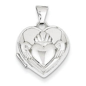 14K White Gold Polished Heart-Shaped Claddagh Locket