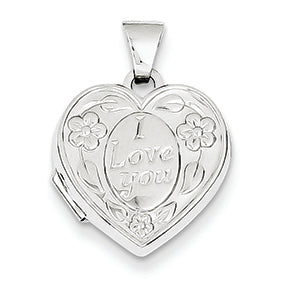 14K White Gold Polished Heart-Shaped I Love You Locket