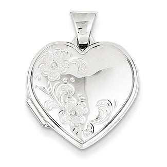 14K White Gold Polished Heart-Shaped Floral Locket