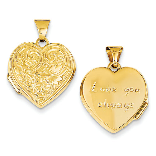14K Gold Scrolled "Love you always" Heart Locket