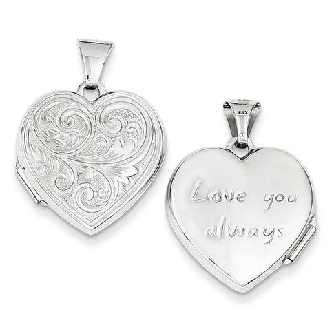 14K White Gold Scrolled "Love you always" Heart Locket