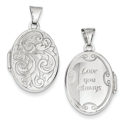 14K White Gold Polished Reversible Love You Always Oval Locket
