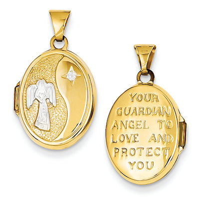 14K Gold Rhodium 17mm Guardian Angel Oval Locket