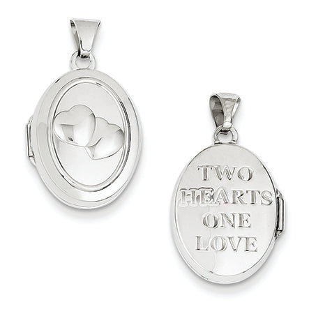 14K White Gold 17mm Double Hearts Oval Locket