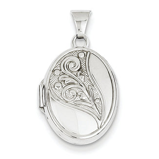 14K White Gold 17mm Embossed Oval Locket