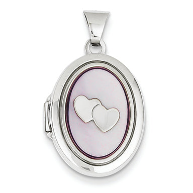 14K White Gold 21mm Pink Mother of Pearl Oval Locket