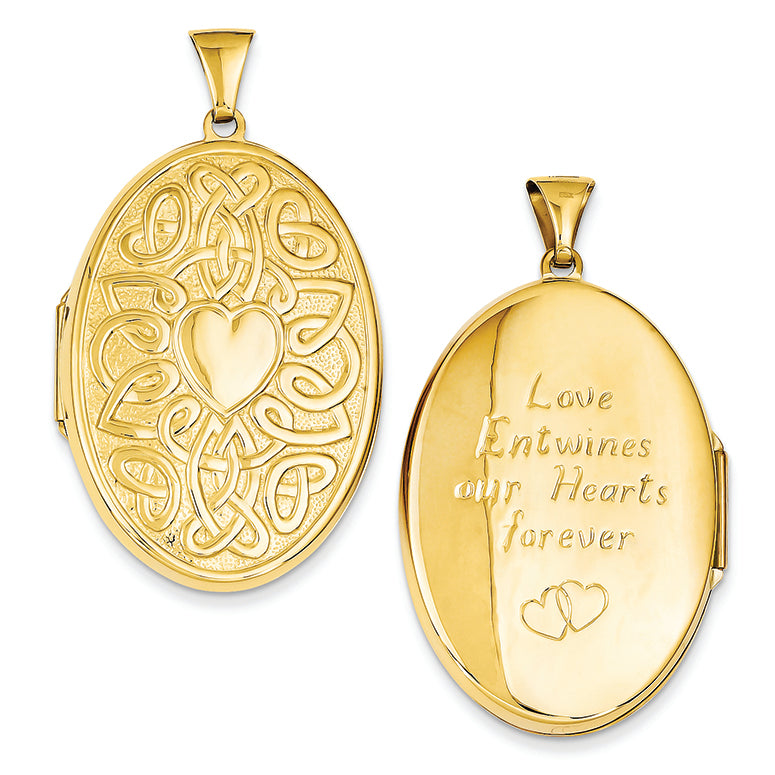 14K Gold Celtic Heart 38mm Oval Locket