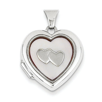 14K White Gold Pink MOP with 2 Hearts 18mm Heart Locket