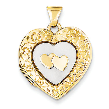14K Gold White Mother of Pearl Double Heart 21mm Heart Locket