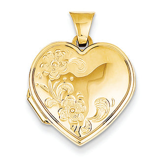 14K Gold 18mm Heart Two Flower Locket