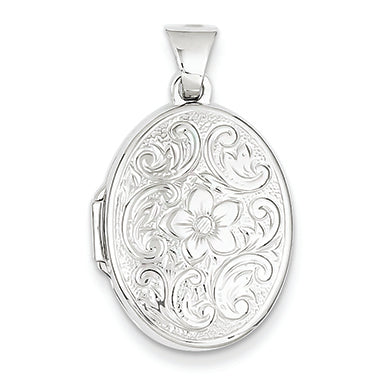 14K White Gold 21mm Oval Floral Scroll Border Locket