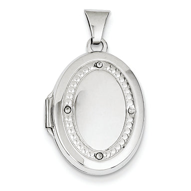 14K White Gold 21mm Oval Rhodium Diamond with Texture Locket