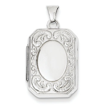 14K White Gold 20mm Book Scroll Border Locket
