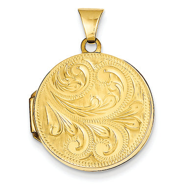 14K Gold 20mm Round Fully Scroll Hand Engraved Locket