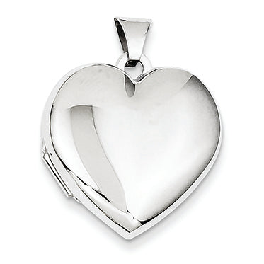 14K White Gold 21mm Heart Plain Domed Family Locket