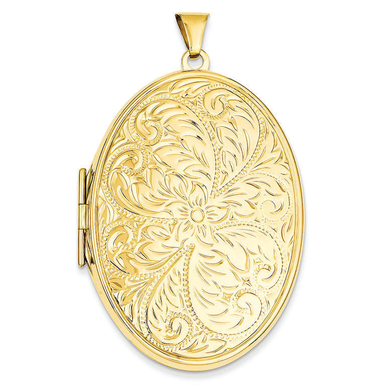 14K Gold 50mm Oval Embossed Double Sided Locket