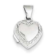 14K White Gold Polished Heart-Shaped Scrolled Locket